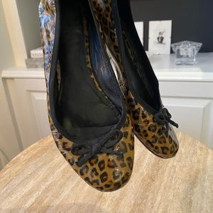 Shiny Leopard Ballet Flats with Bow Detail - Size 6.5